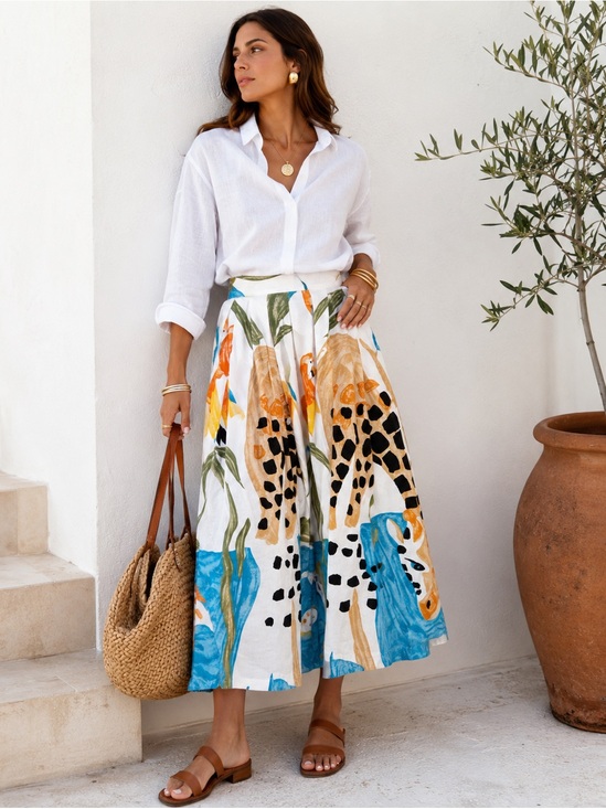 COMO Diffusion Dresses & Skirts - Vintage COMO DIFFUSION Wearable Art Safari Print Midi Skirt XS